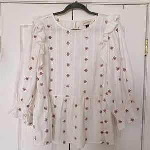 Universal Thread Floral Print Puff 3/4 Sleeve Embroidered Ruffle Top Size M